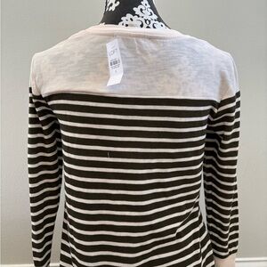 LOFT Women's Black and White Striped Long Sleeve Tee